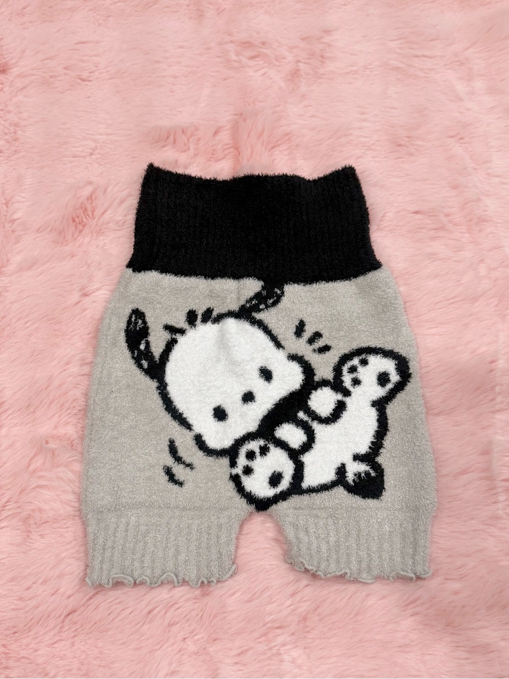 Sanrio Pochacco Fuzzy Stretchy Black & Grey Lounge Shorts